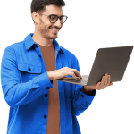 Person Smiling while holding Laptop