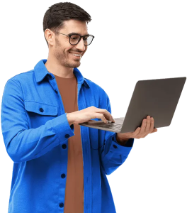 Person Smiling while holding Laptop